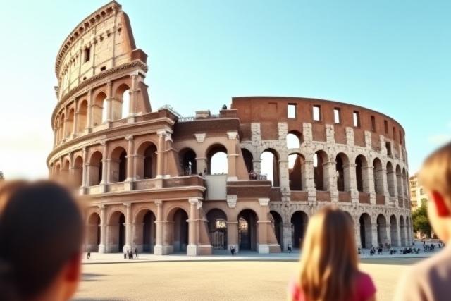 Virtual reconstruction of the Roman Colosseum with students observing